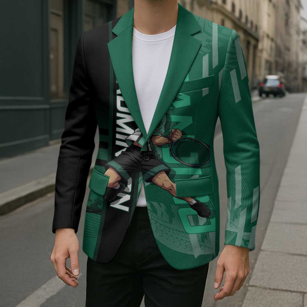 Personalized Tanjiro Badminton Green Action Pose Blazer Dynamic Sports Design - The Mazicc