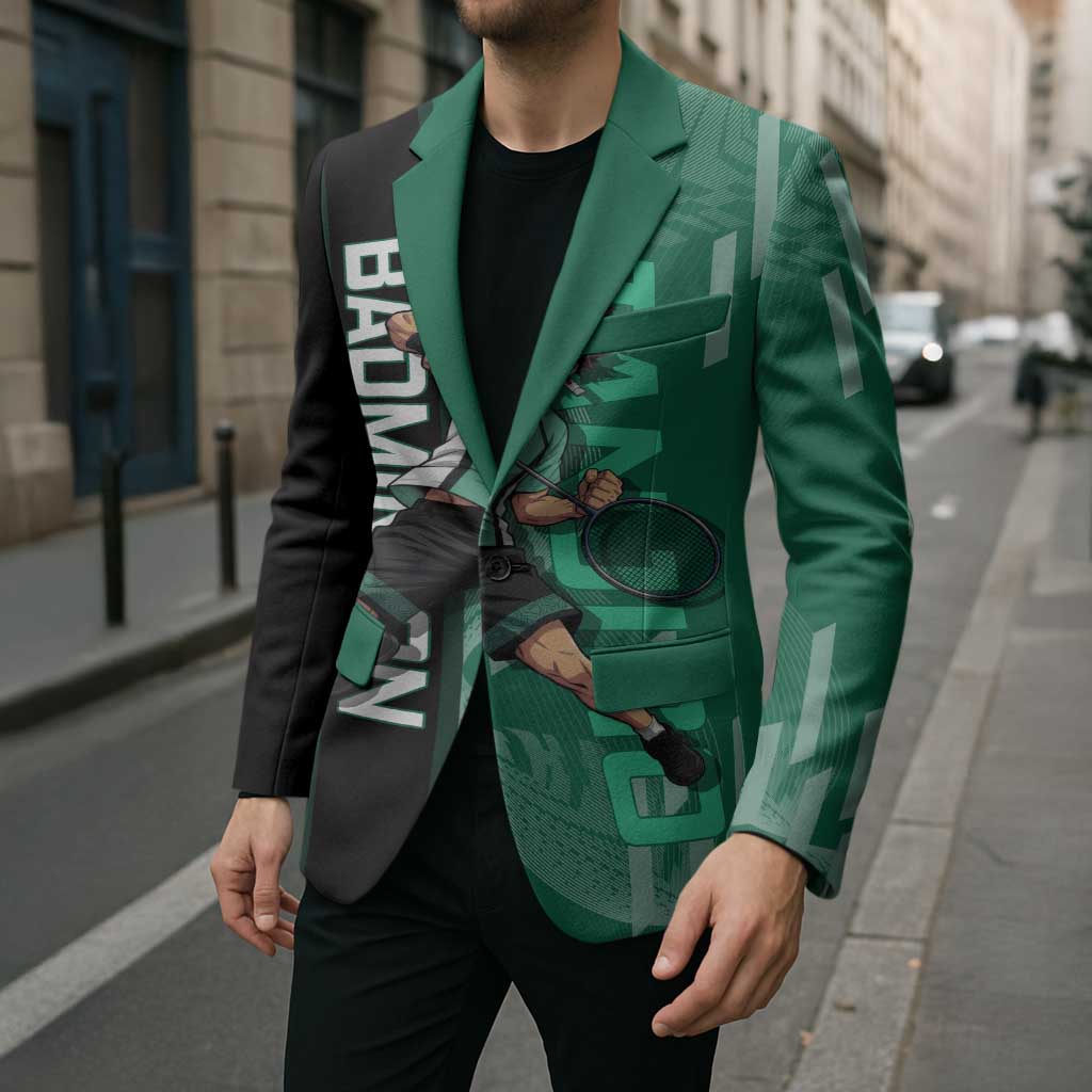 Personalized Tanjiro Badminton Green Action Pose Blazer Dynamic Sports Design - The Mazicc