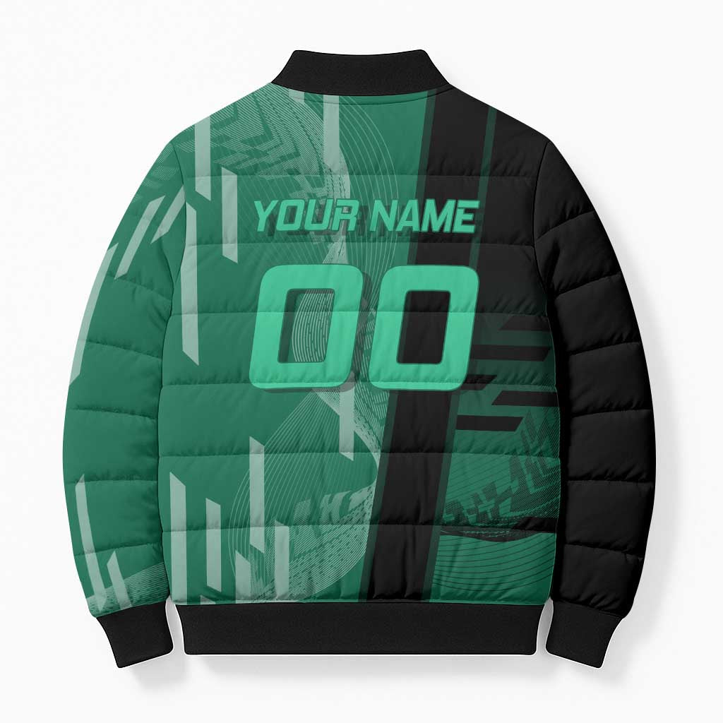 Personalized Tanjiro Badminton Green Action Pose Bomber Puffer Jacket Dynamic Sports Design - The Mazicc