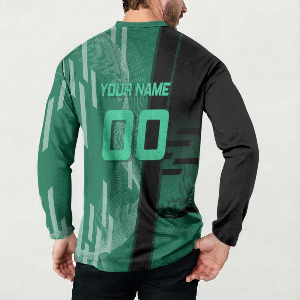 Personalized Tanjiro Badminton Green Action Pose Button Sweatshirt Dynamic Sports Design - The Mazicc