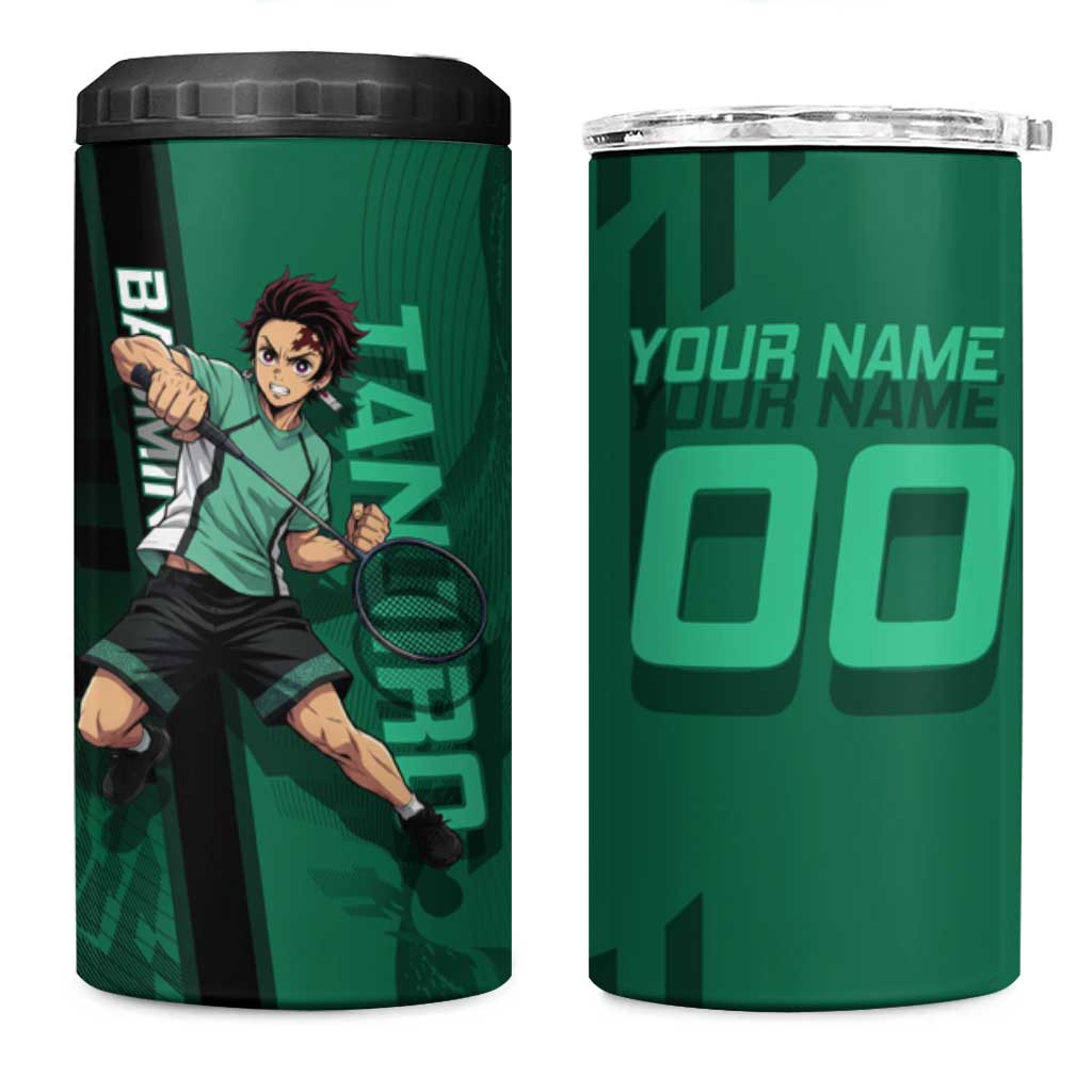 Personalized Tanjiro Badminton Green Action Pose 4 in 1 Can Cooler Tumbler Dynamic Sports Design - The Mazicc