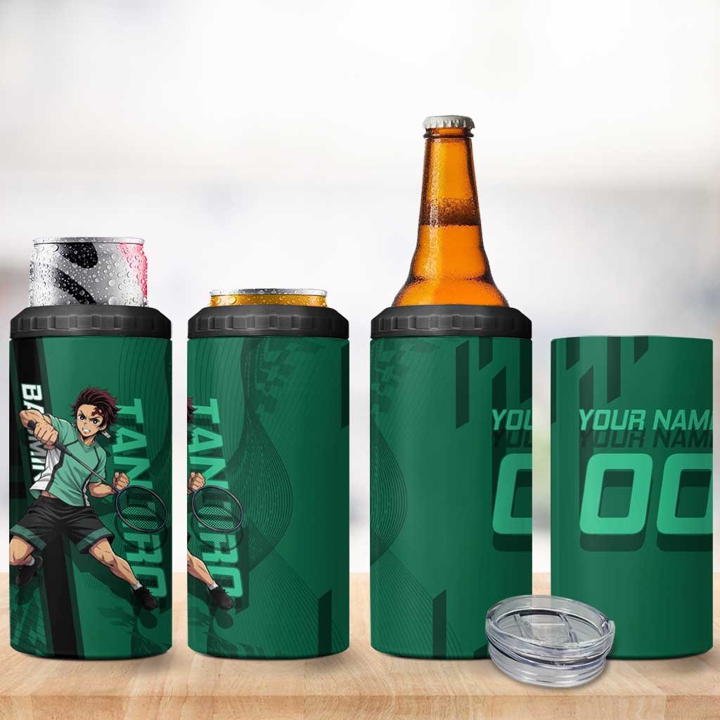 Personalized Tanjiro Badminton Green Action Pose 4 in 1 Can Cooler Tumbler Dynamic Sports Design - The Mazicc