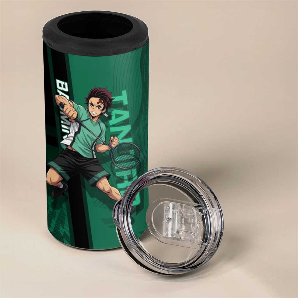 Personalized Tanjiro Badminton Green Action Pose 4 in 1 Can Cooler Tumbler Dynamic Sports Design - The Mazicc