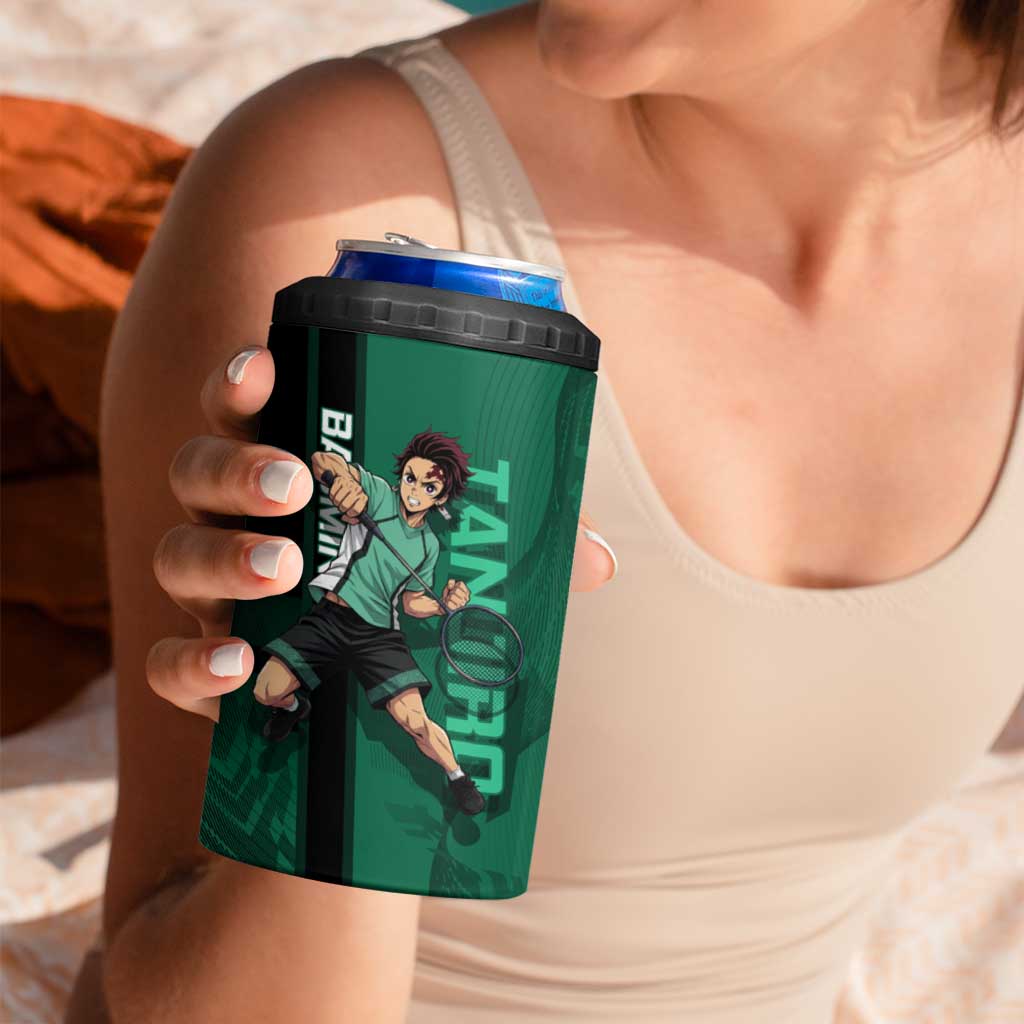 Personalized Tanjiro Badminton Green Action Pose 4 in 1 Can Cooler Tumbler Dynamic Sports Design - The Mazicc