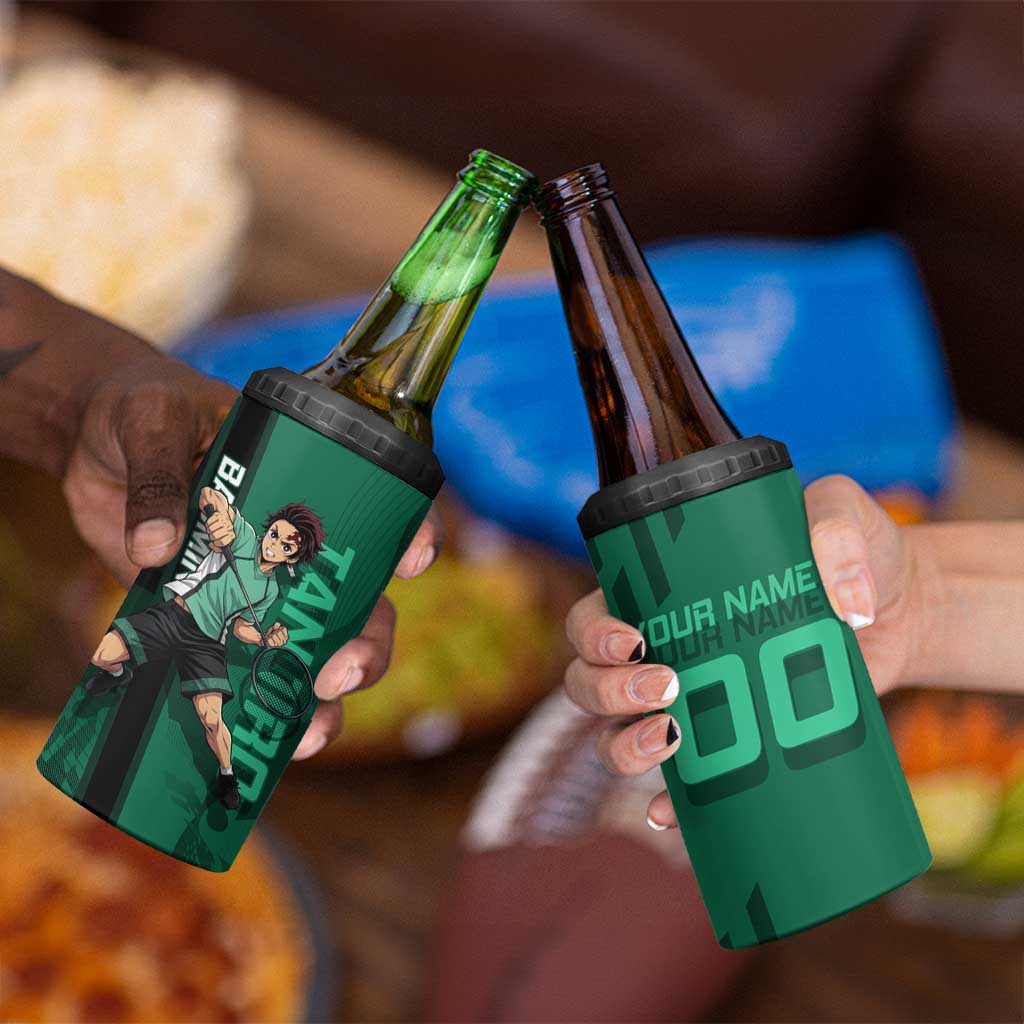 Personalized Tanjiro Badminton Green Action Pose 4 in 1 Can Cooler Tumbler Dynamic Sports Design - The Mazicc