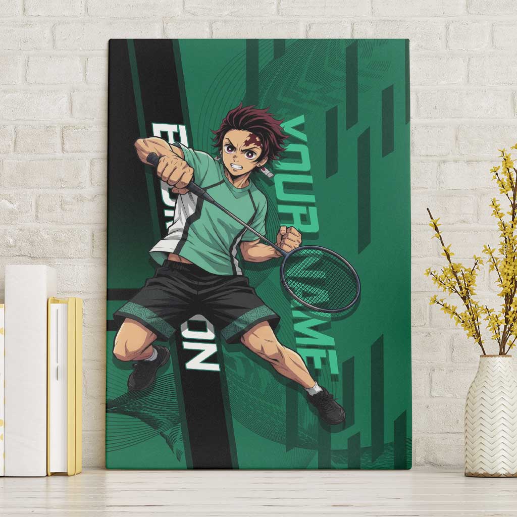 Personalized Tanjiro Badminton Green Action Pose Canvas Wall Art Dynamic Sports Design - The Mazicc