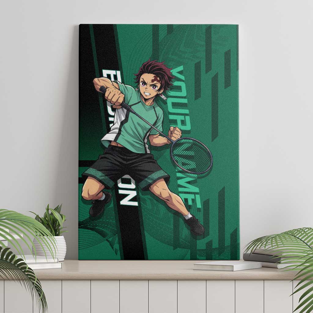 Personalized Tanjiro Badminton Green Action Pose Canvas Wall Art Dynamic Sports Design - The Mazicc