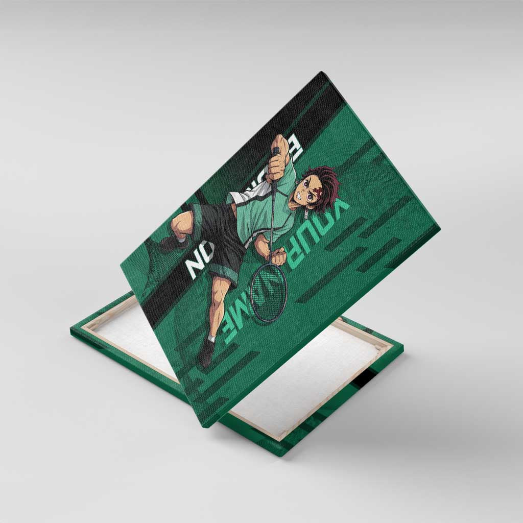 Personalized Tanjiro Badminton Green Action Pose Canvas Wall Art Dynamic Sports Design - The Mazicc