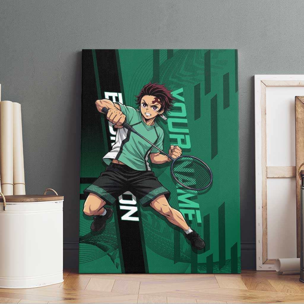 Personalized Tanjiro Badminton Green Action Pose Canvas Wall Art Dynamic Sports Design - The Mazicc