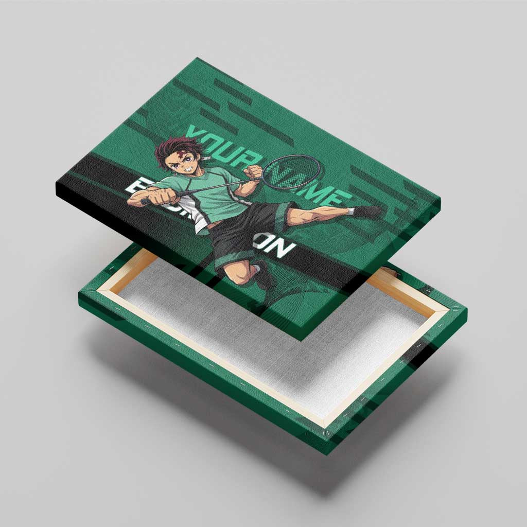 Personalized Tanjiro Badminton Green Action Pose Canvas Wall Art Dynamic Sports Design - The Mazicc