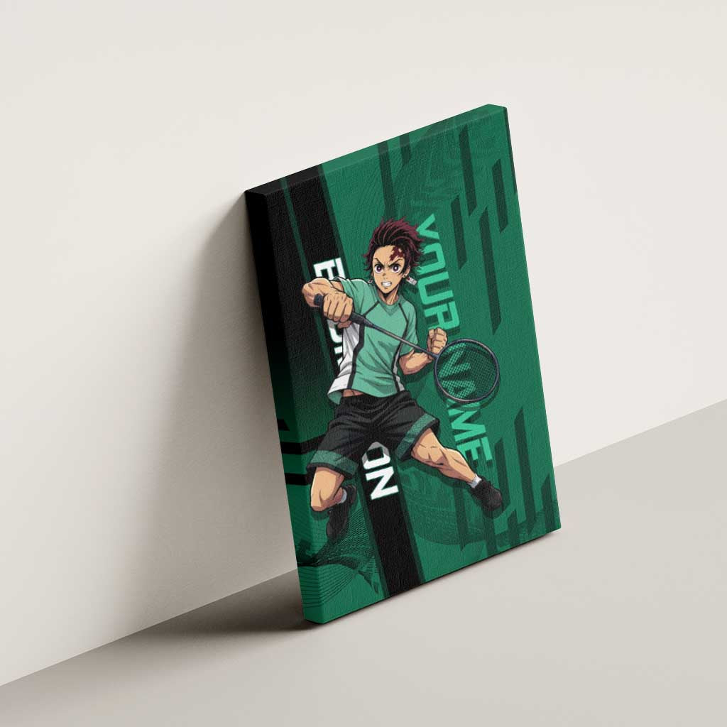 Personalized Tanjiro Badminton Green Action Pose Canvas Wall Art Dynamic Sports Design - The Mazicc