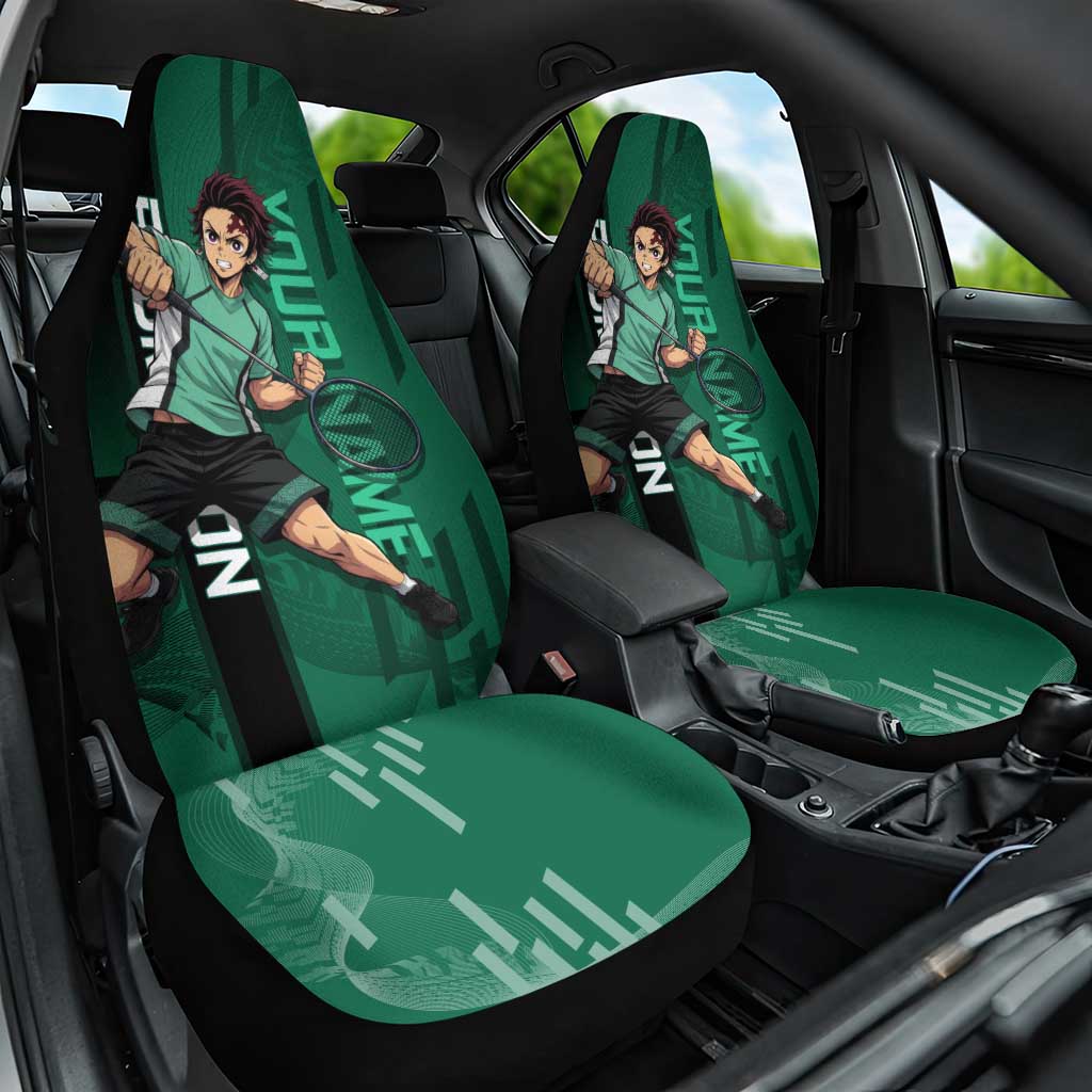 Personalized Tanjiro Badminton Green Action Pose Car Seat Cover Dynamic Sports Design - The Mazicc
