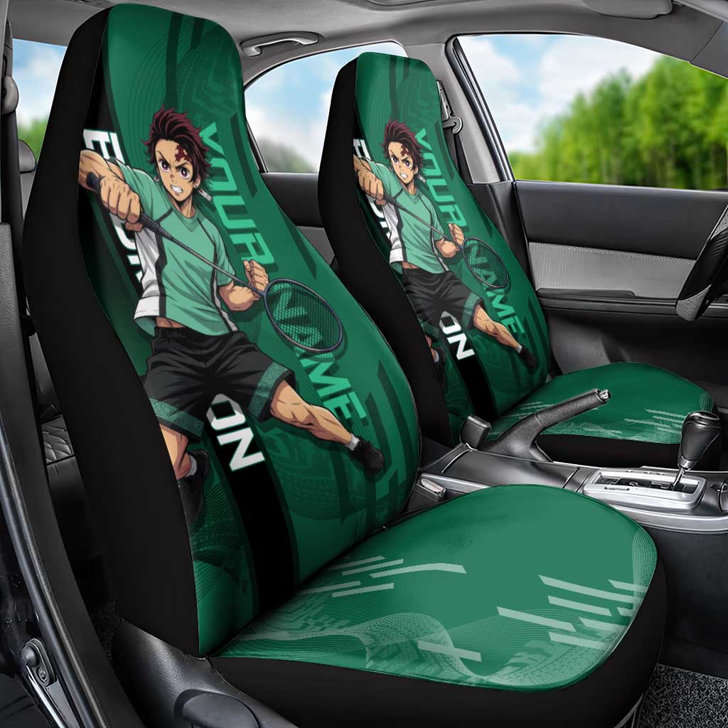 Personalized Tanjiro Badminton Green Action Pose Car Seat Cover Dynamic Sports Design - The Mazicc
