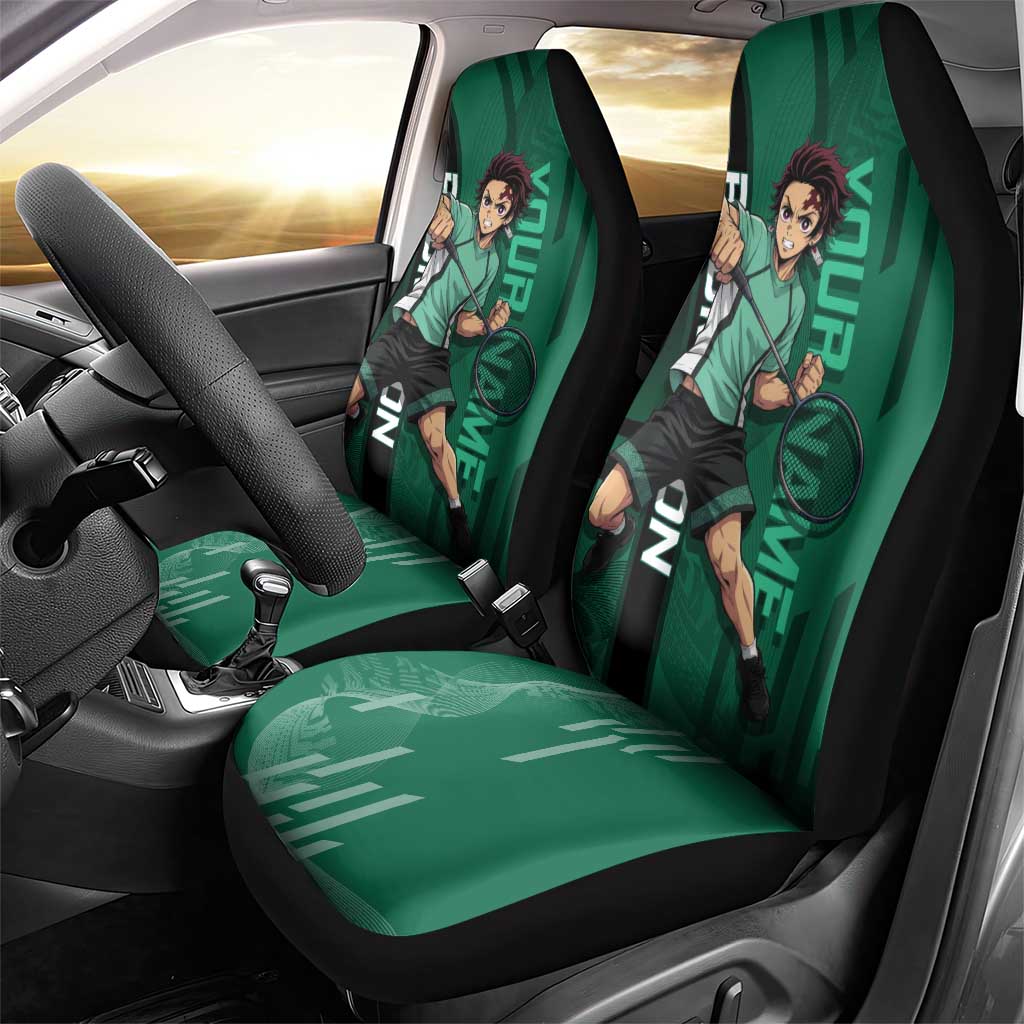 Personalized Tanjiro Badminton Green Action Pose Car Seat Cover Dynamic Sports Design - The Mazicc