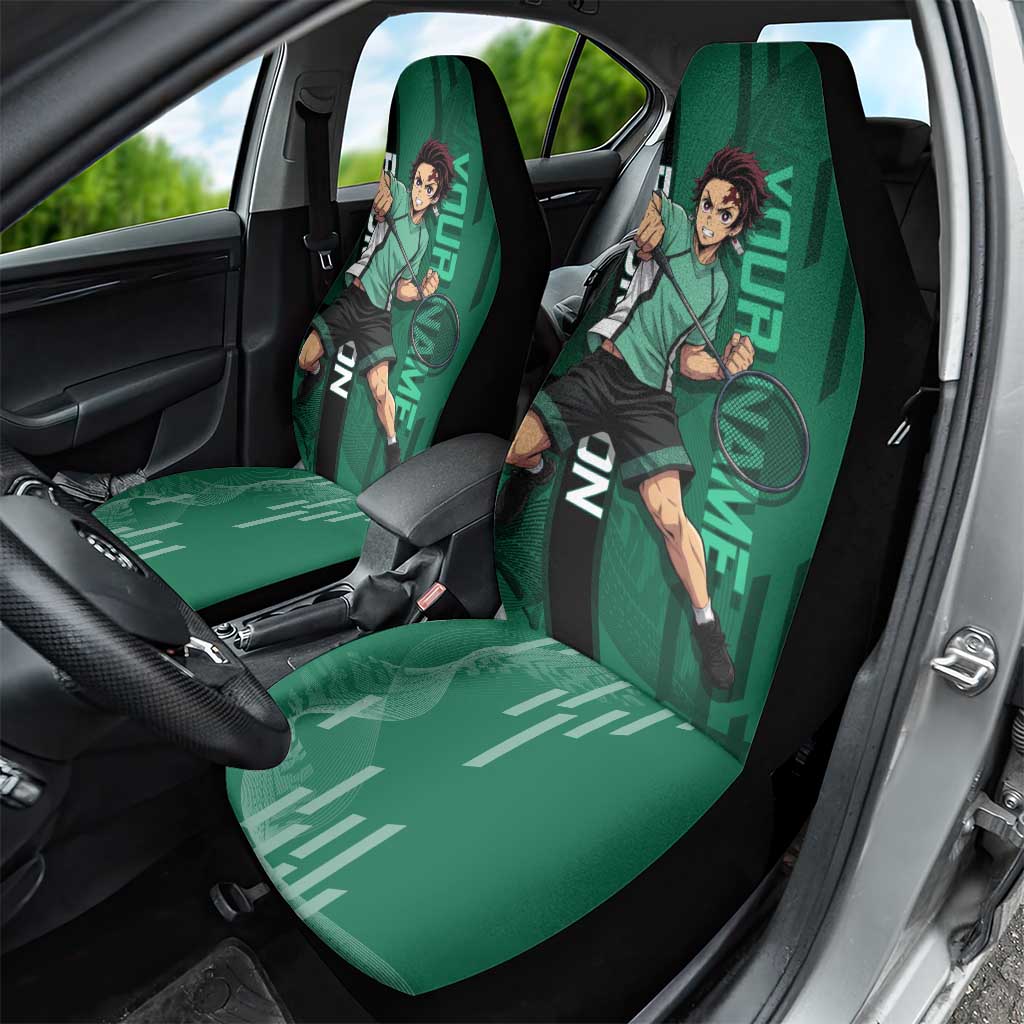 Personalized Tanjiro Badminton Green Action Pose Car Seat Cover Dynamic Sports Design - The Mazicc