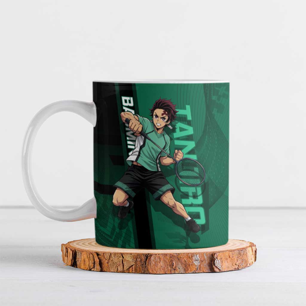 Personalized Tanjiro Badminton Green Action Pose Ceramic Mug Dynamic Sports Design - The Mazicc