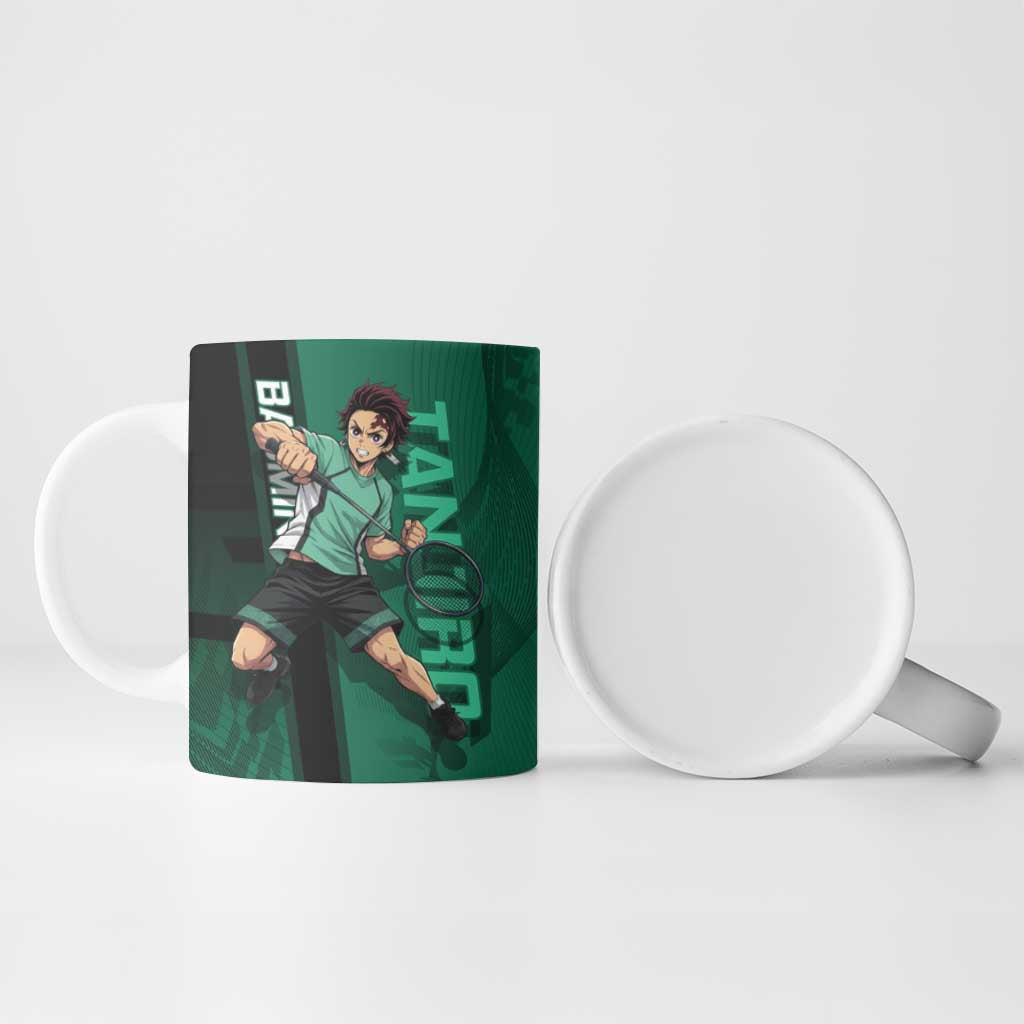 Personalized Tanjiro Badminton Green Action Pose Ceramic Mug Dynamic Sports Design - The Mazicc