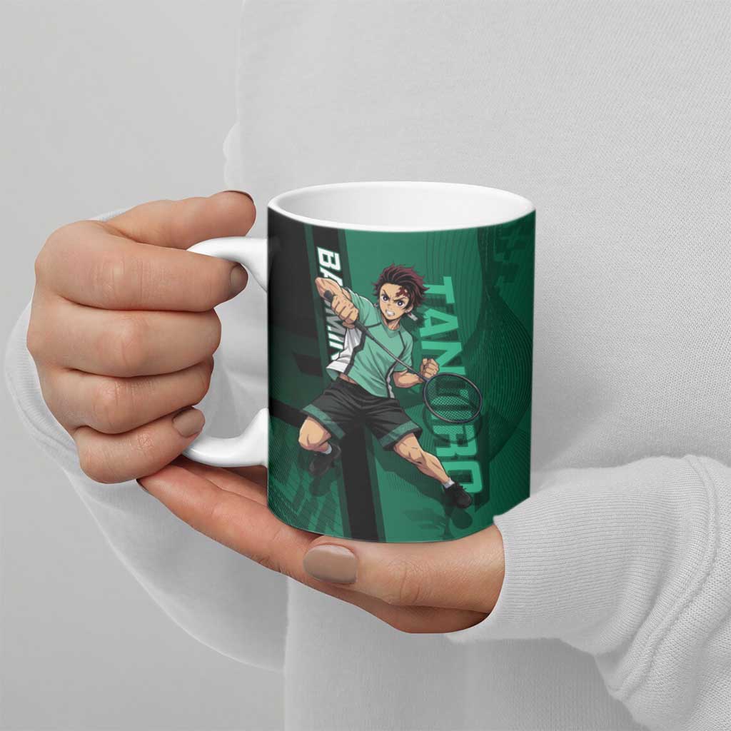 Personalized Tanjiro Badminton Green Action Pose Ceramic Mug Dynamic Sports Design - The Mazicc