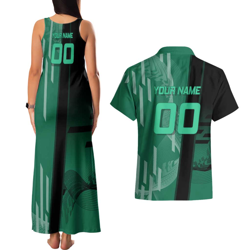 Personalized Tanjiro Badminton Green Action Pose Couples Matching Tank Maxi Dress and Hawaiian Shirt Dynamic Sports Design - The Mazicc