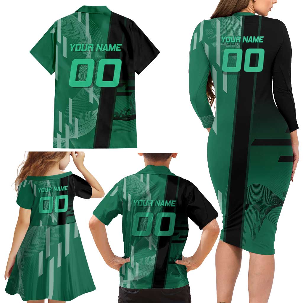 Personalized Tanjiro Badminton Green Action Pose Family Matching Long Sleeve Bodycon Dress and Hawaiian Shirt Dynamic Sports Design