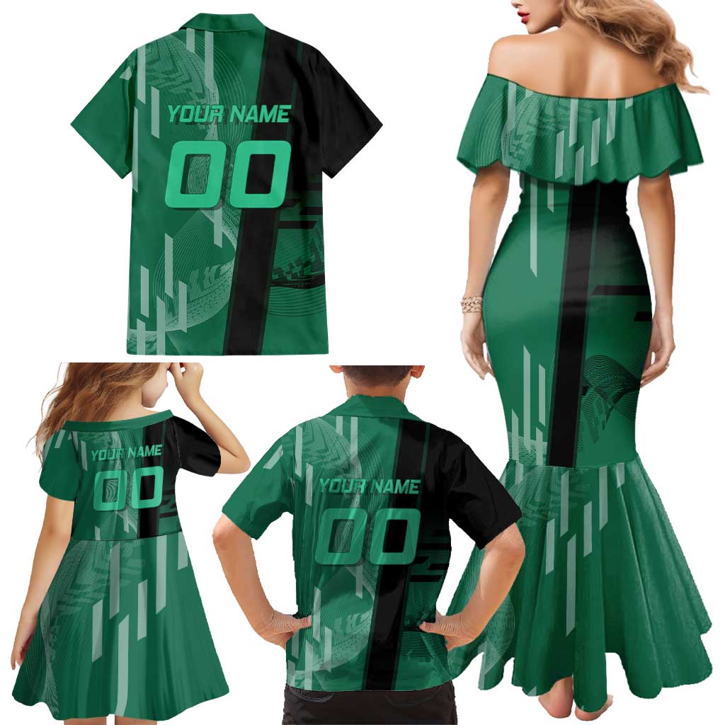 Personalized Tanjiro Badminton Green Action Pose Family Matching Mermaid Dress and Hawaiian Shirt Dynamic Sports Design