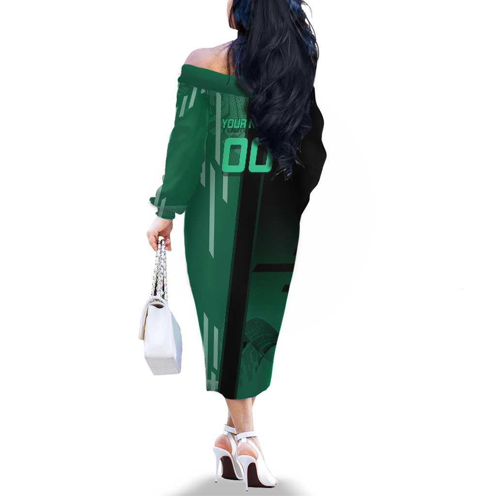 Personalized Tanjiro Badminton Green Action Pose Family Matching Off The Shoulder Long Sleeve Dress and Hawaiian Shirt Dynamic Sports Design