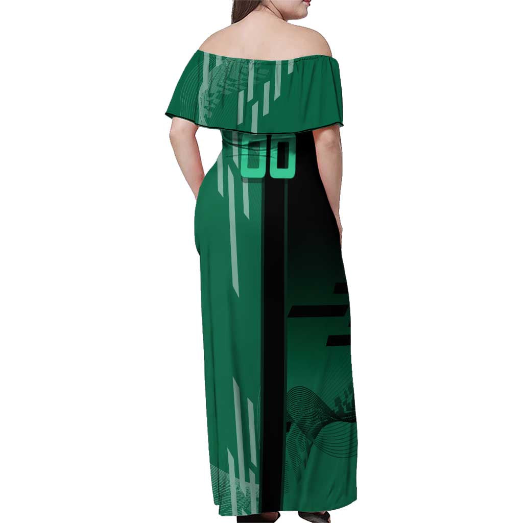 Personalized Tanjiro Badminton Green Action Pose Family Matching Off Shoulder Maxi Dress and Hawaiian Shirt Dynamic Sports Design