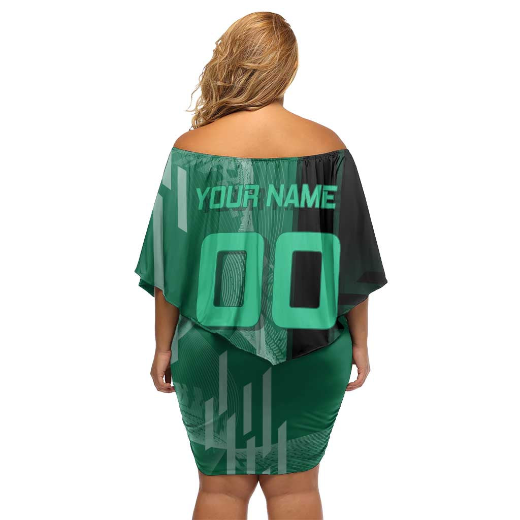 Personalized Tanjiro Badminton Green Action Pose Family Matching Off Shoulder Short Dress and Hawaiian Shirt Dynamic Sports Design