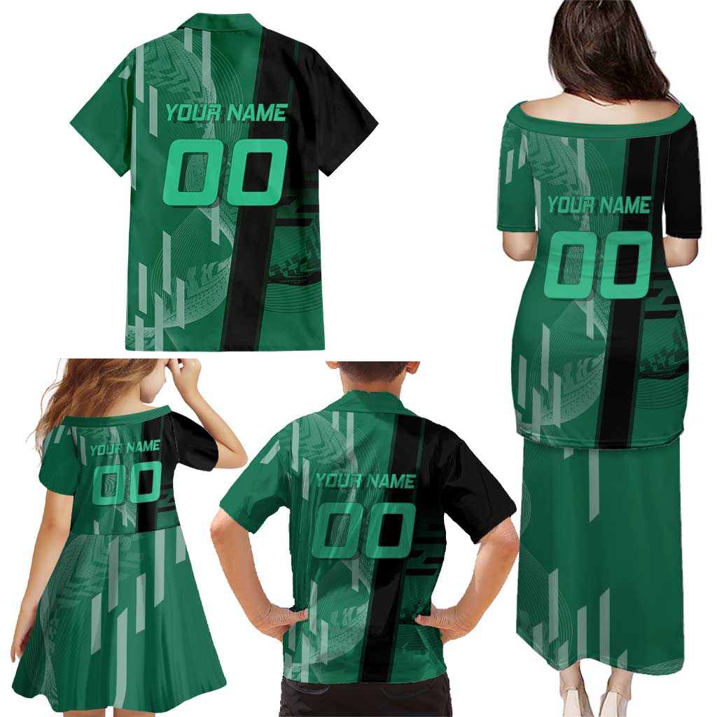 Personalized Tanjiro Badminton Green Action Pose Family Matching Puletasi and Hawaiian Shirt Dynamic Sports Design