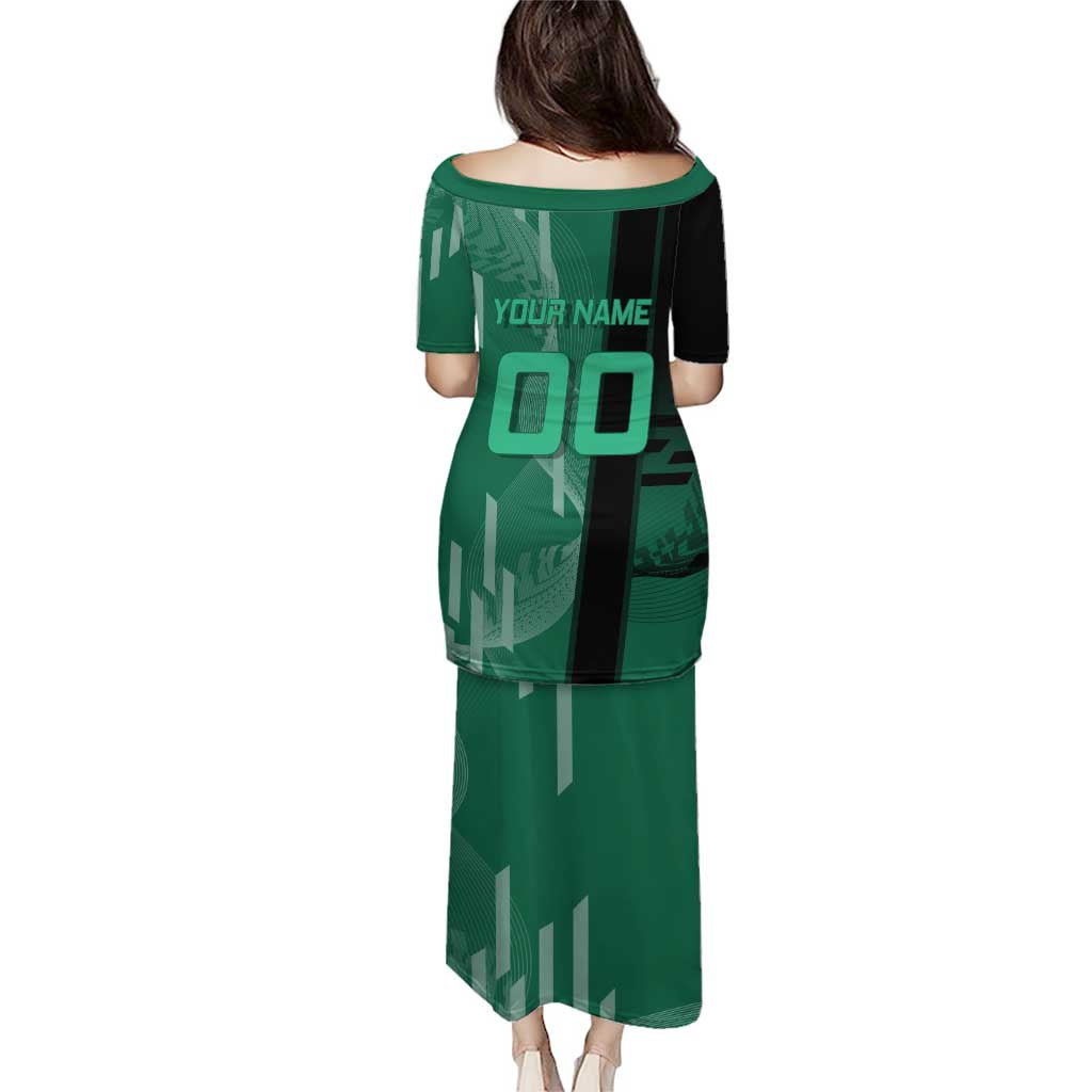 Personalized Tanjiro Badminton Green Action Pose Family Matching Puletasi and Hawaiian Shirt Dynamic Sports Design
