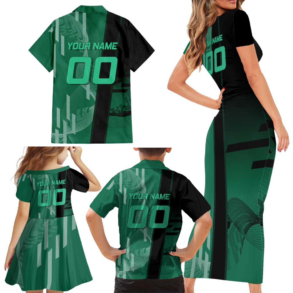 Personalized Tanjiro Badminton Green Action Pose Family Matching Short Sleeve Bodycon Dress and Hawaiian Shirt Dynamic Sports Design