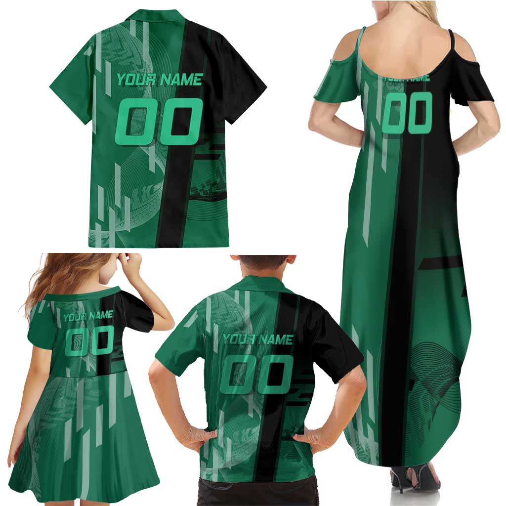 Personalized Tanjiro Badminton Green Action Pose Family Matching Summer Maxi Dress and Hawaiian Shirt Dynamic Sports Design