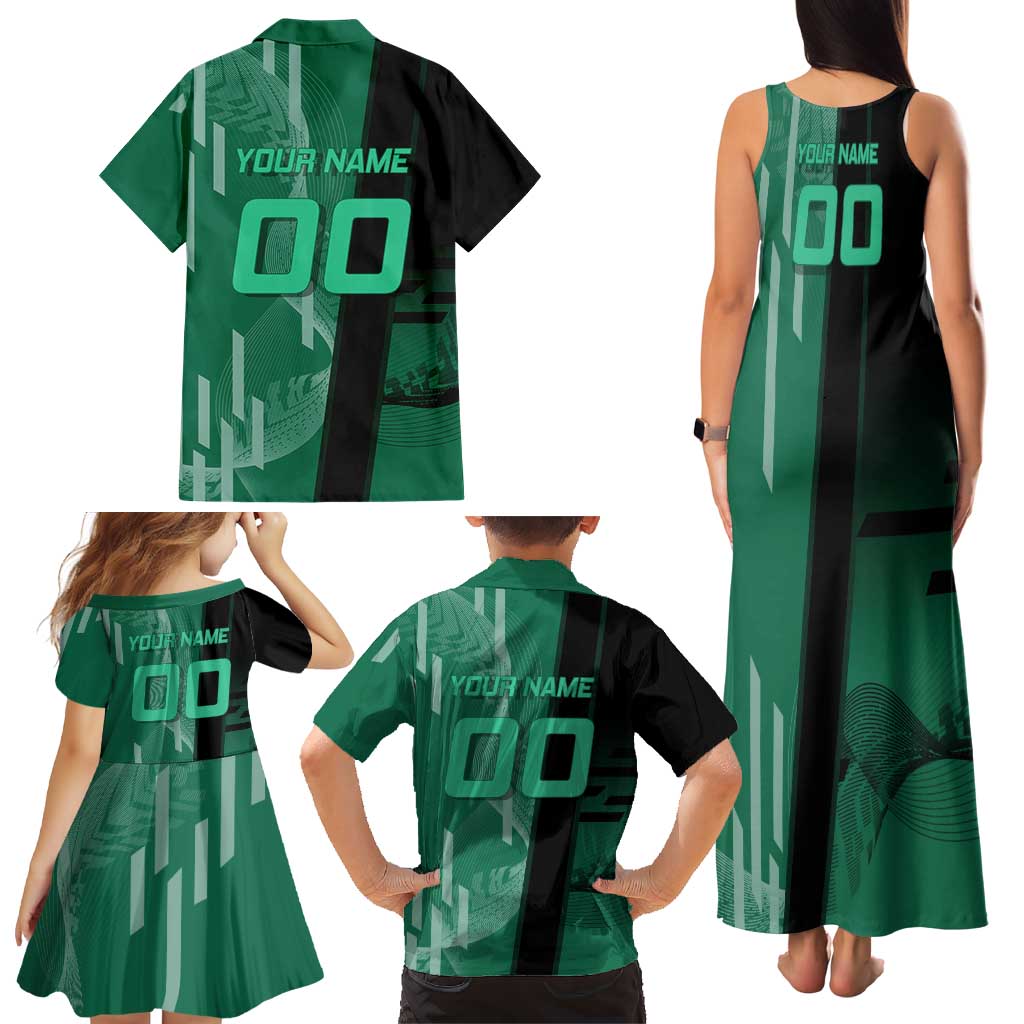 Personalized Tanjiro Badminton Green Action Pose Family Matching Tank Maxi Dress and Hawaiian Shirt Dynamic Sports Design