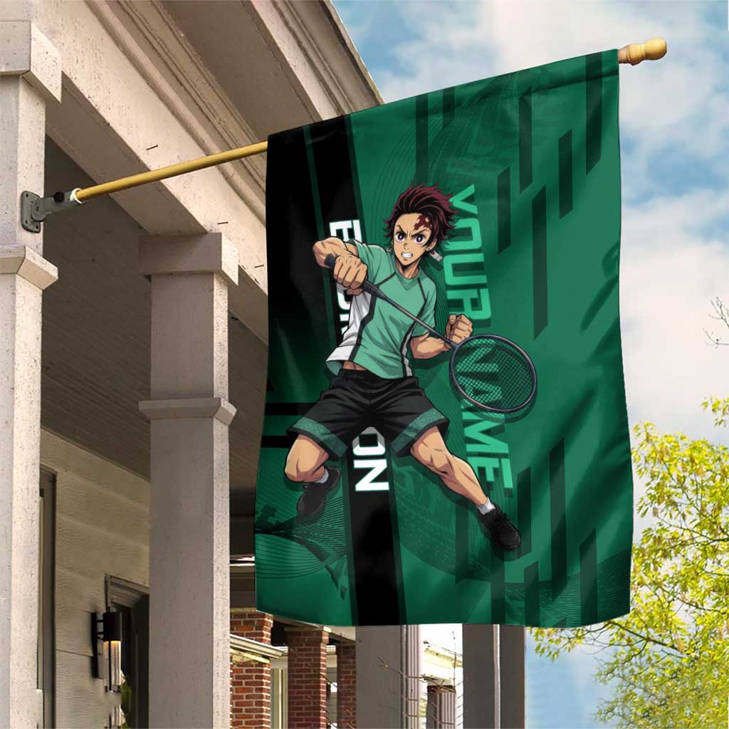 Personalized Tanjiro Badminton Green Action Pose Garden Flag Dynamic Sports Design - The Mazicc