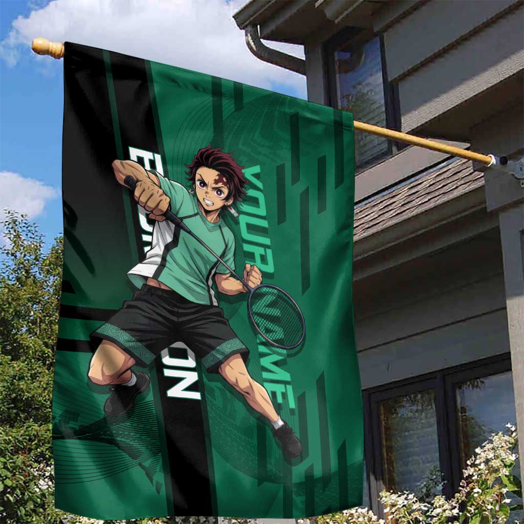 Personalized Tanjiro Badminton Green Action Pose Garden Flag Dynamic Sports Design - The Mazicc