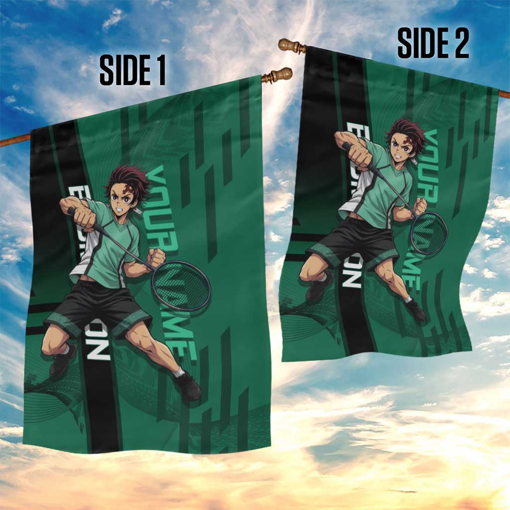 Personalized Tanjiro Badminton Green Action Pose Garden Flag Dynamic Sports Design - The Mazicc