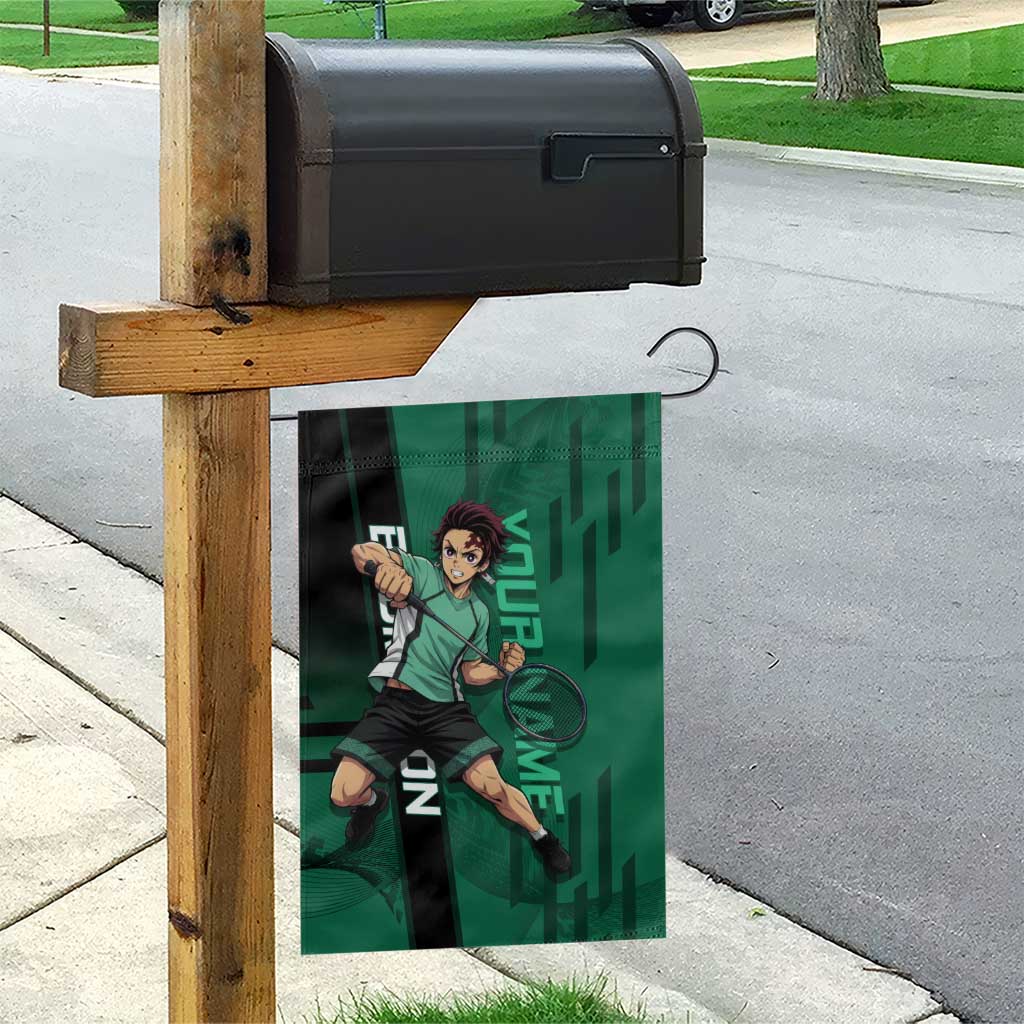 Personalized Tanjiro Badminton Green Action Pose Garden Flag Dynamic Sports Design - The Mazicc