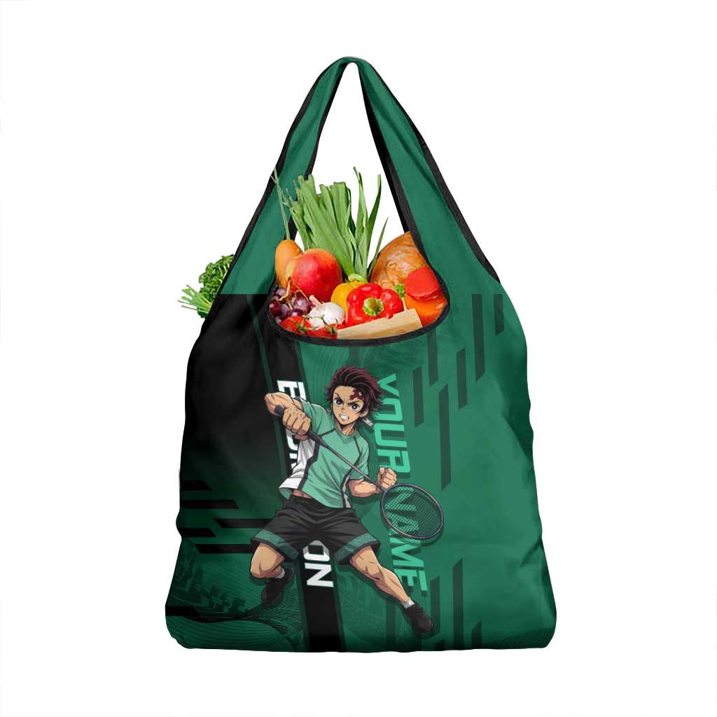 Personalized Tanjiro Badminton Green Action Pose Grocery Bag Dynamic Sports Design - The Mazicc