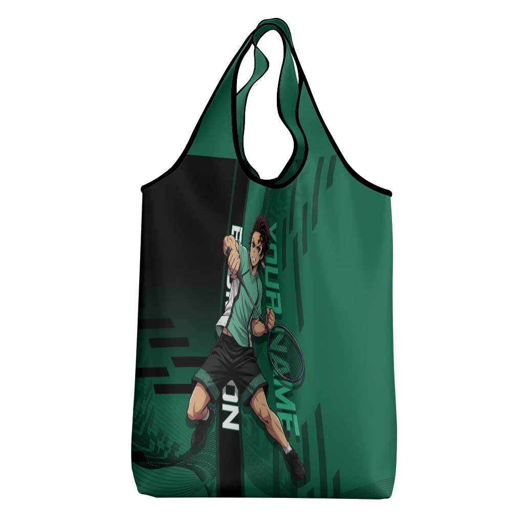 Personalized Tanjiro Badminton Green Action Pose Grocery Bag Dynamic Sports Design - The Mazicc