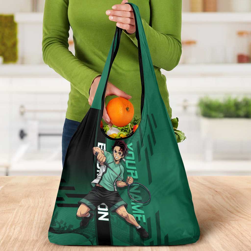 Personalized Tanjiro Badminton Green Action Pose Grocery Bag Dynamic Sports Design - The Mazicc