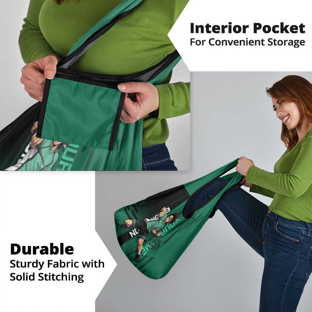 Personalized Tanjiro Badminton Green Action Pose Grocery Bag Dynamic Sports Design - The Mazicc