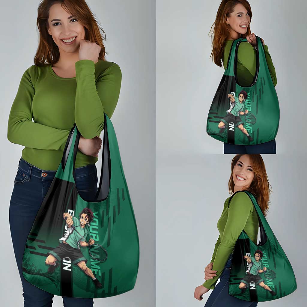 Personalized Tanjiro Badminton Green Action Pose Grocery Bag Dynamic Sports Design - The Mazicc
