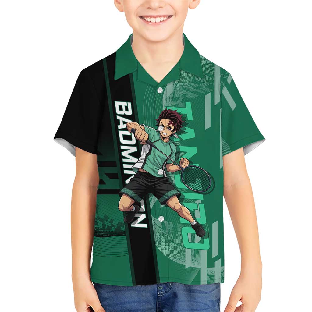 Personalized Tanjiro Badminton Green Action Pose Hawaiian Shirt Dynamic Sports Design - The Mazicc