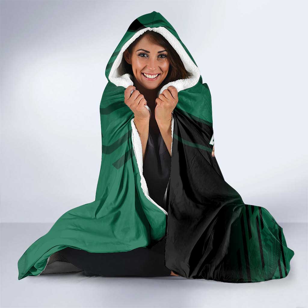 Personalized Tanjiro Badminton Green Action Pose Hooded Blanket Dynamic Sports Design - The Mazicc