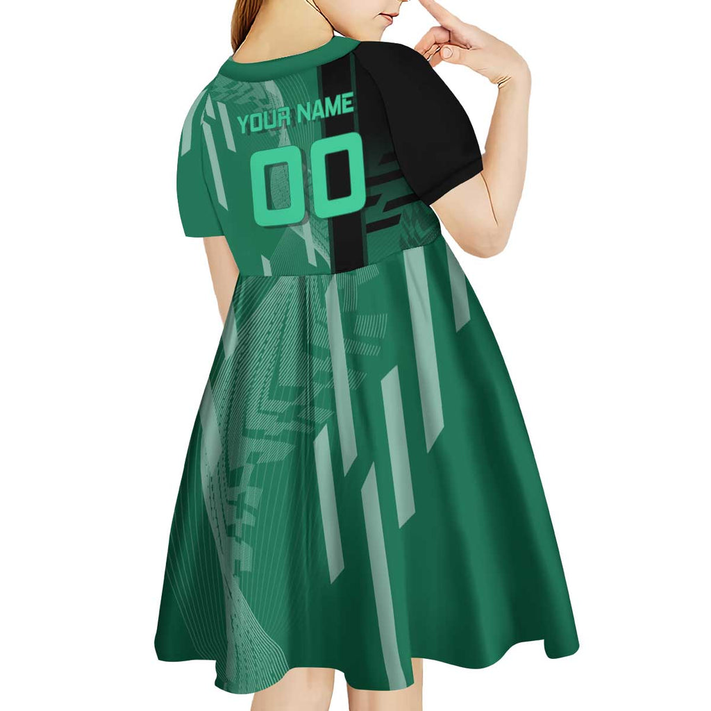 Personalized Tanjiro Badminton Green Action Pose Kid Short Sleeve Dress Dynamic Sports Design - The Mazicc