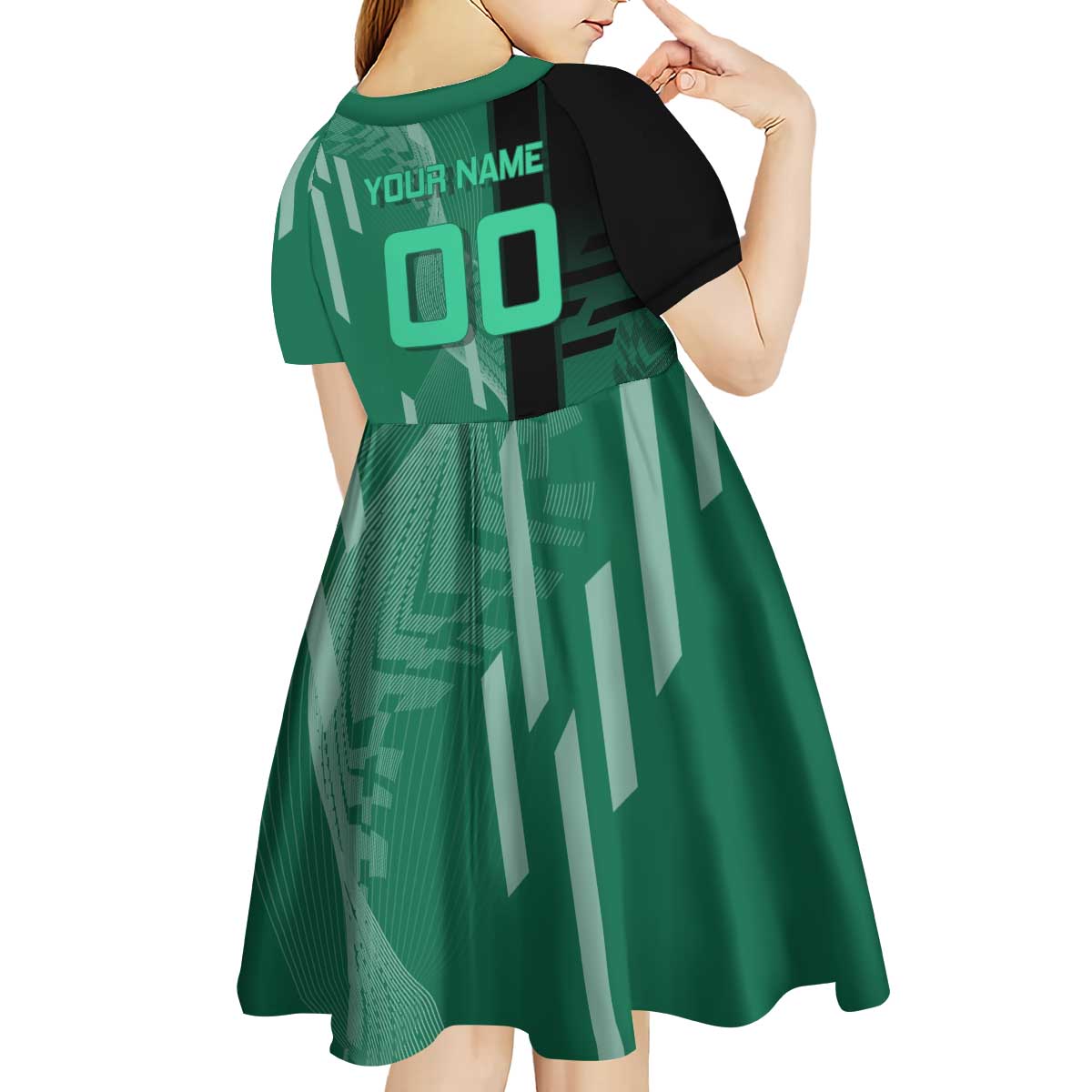 Personalized Tanjiro Badminton Green Action Pose Kid Short Sleeve Dress Dynamic Sports Design - The Mazicc