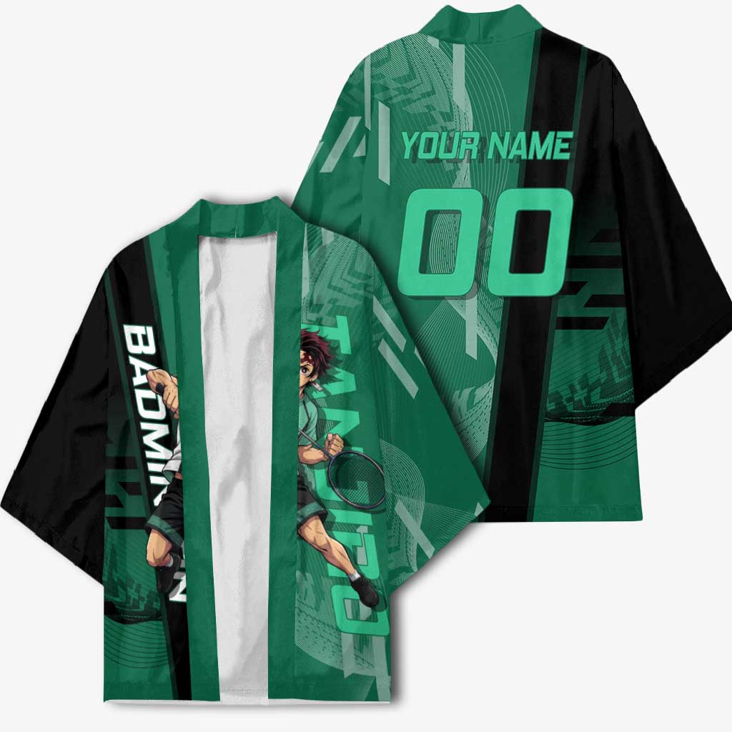 Personalized Tanjiro Badminton Green Action Pose Kimono Dynamic Sports Design - The Mazicc