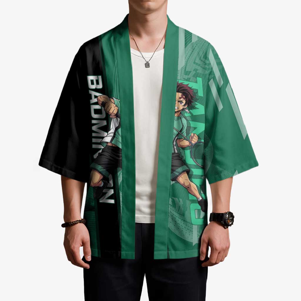 Personalized Tanjiro Badminton Green Action Pose Kimono Dynamic Sports Design - The Mazicc