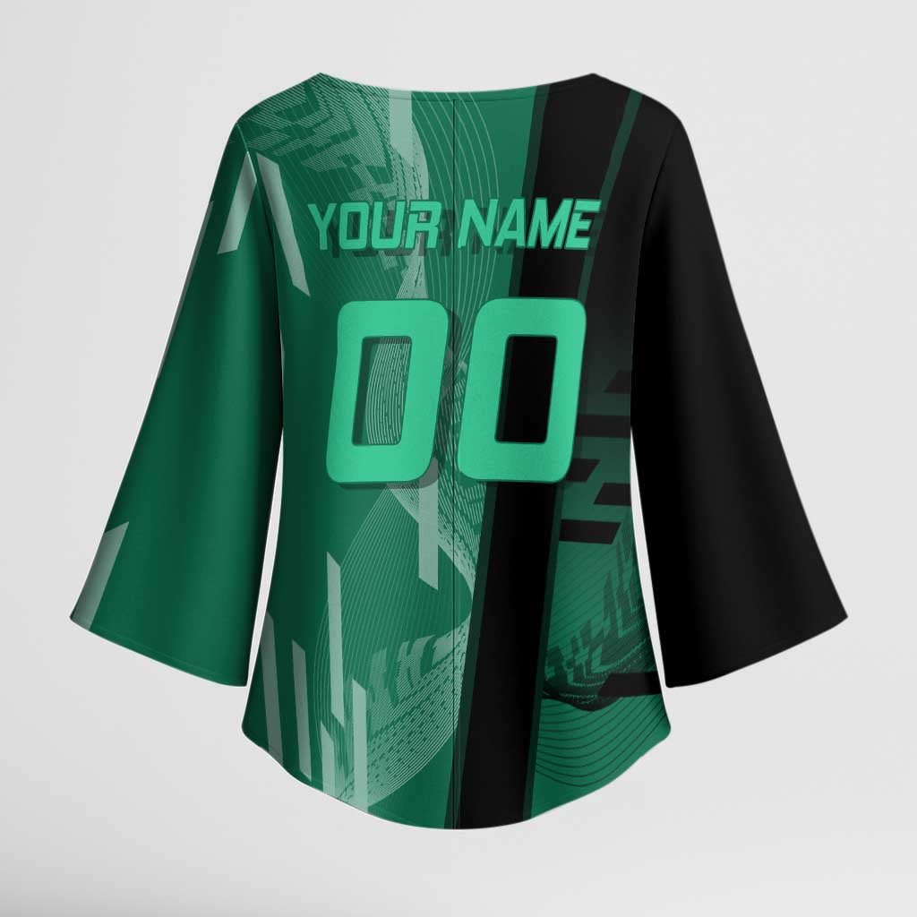 Personalized Tanjiro Badminton Green Action Pose Kimono Sleeve Blouse Dynamic Sports Design - The Mazicc