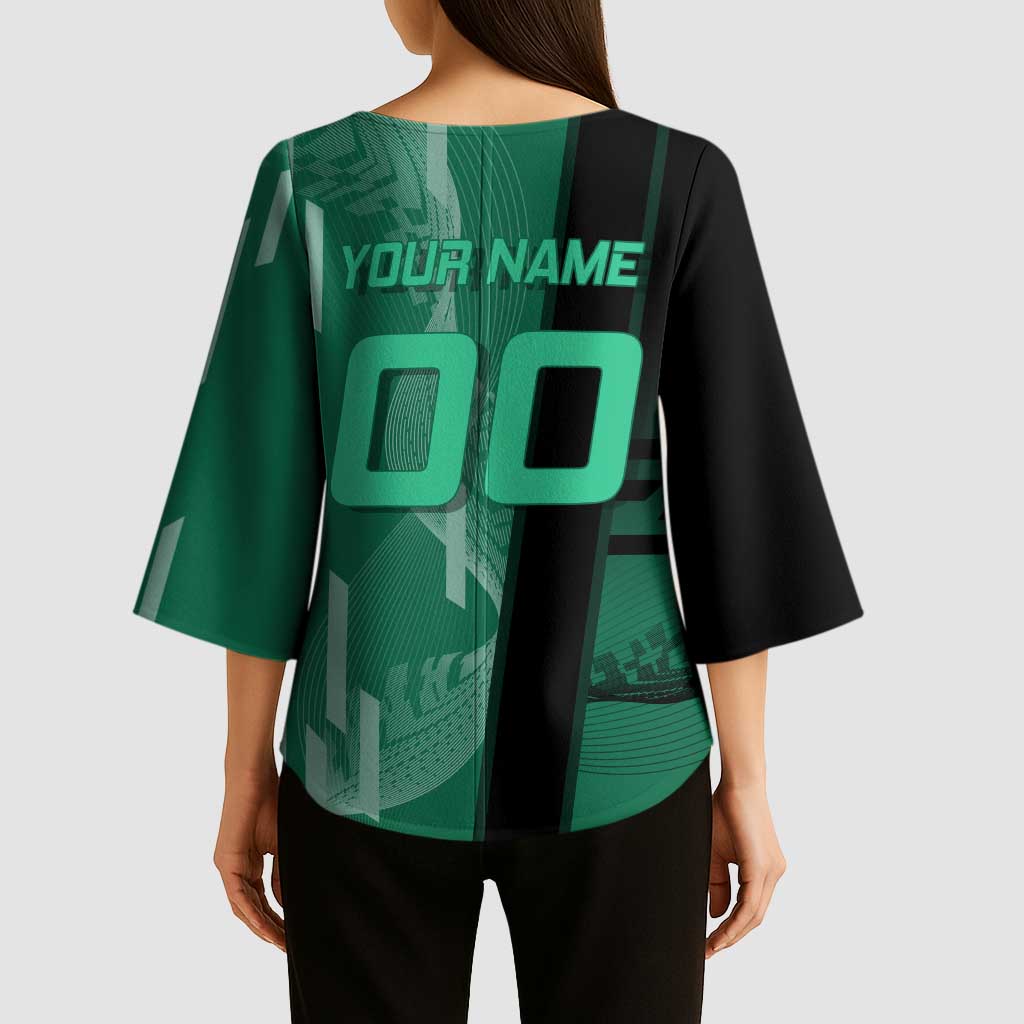 Personalized Tanjiro Badminton Green Action Pose Kimono Sleeve Blouse Dynamic Sports Design - The Mazicc